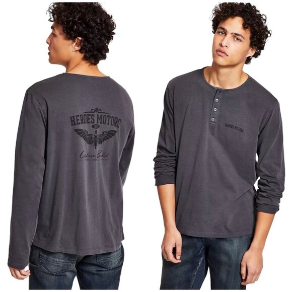 Heroes Motors Mens Size XXL Long-Sleeve Graphic Henley Shirt Gray ~ NWT - Picture 1 of 6